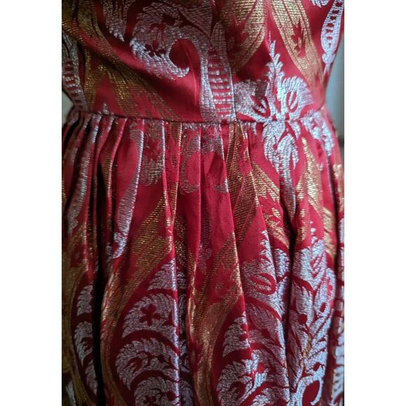 Vtg Silvano Of Roma Heiser Brocade Dress Red Gold Silver 1950s Party Cocktail - Picture 11 of 11